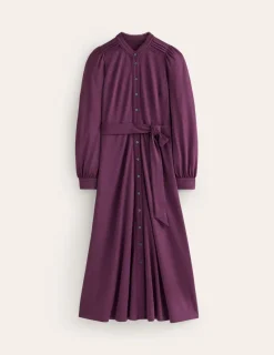 Petite Dresses | Midi-Boden Rowena Trim Jersey Shirt Dress- Damson
