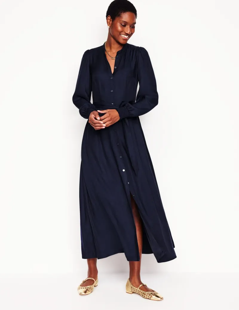 Dresses & Jumpsuits | Midi-Boden Ruby Collarless Shirt Dress- Navy