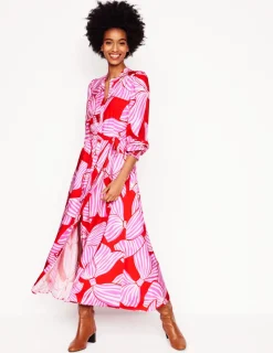 Dresses & Jumpsuits | Midi-Boden Ruby Collarless Shirt Dress-Rouge, Bow Scatter Rouge,BowScatter