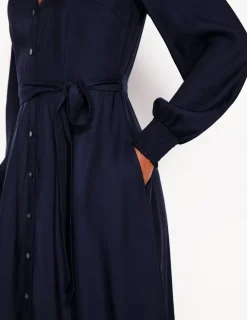 Dresses & Jumpsuits | Midi-Boden Ruby Collarless Shirt Dress- Navy