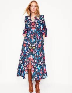 Dresses & Jumpsuits | Midi-Boden Ruby Collarless Shirt Dress-French Navy, Decorative Garden FrenchNavy,DecorativeGarden
