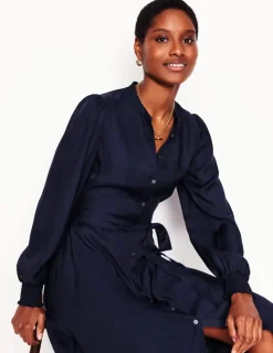 Dresses & Jumpsuits | Midi-Boden Ruby Collarless Shirt Dress- Navy