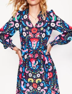 Dresses & Jumpsuits | Midi-Boden Ruby Collarless Shirt Dress-French Navy, Decorative Garden FrenchNavy,DecorativeGarden