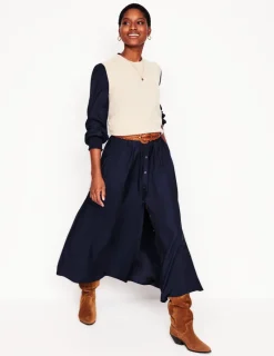 Dresses & Jumpsuits | Midi-Boden Ruby Collarless Shirt Dress- Navy