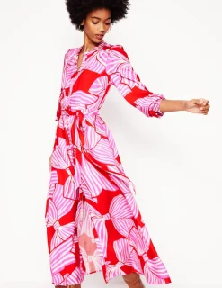 Dresses & Jumpsuits | Midi-Boden Ruby Collarless Shirt Dress-Rouge, Bow Scatter Rouge,BowScatter