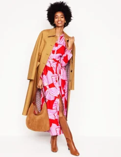Dresses & Jumpsuits | Midi-Boden Ruby Collarless Shirt Dress-Rouge, Bow Scatter Rouge,BowScatter