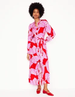 Dresses & Jumpsuits | Midi-Boden Ruby Collarless Shirt Dress-Rouge, Bow Scatter Rouge,BowScatter