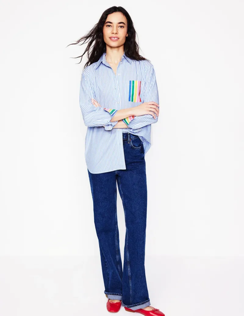 Shirts | Tops & Blouses-Boden Sadie Relaxed Cotton Shirt-Rainbow Stripe Placement RainbowStripePlacement