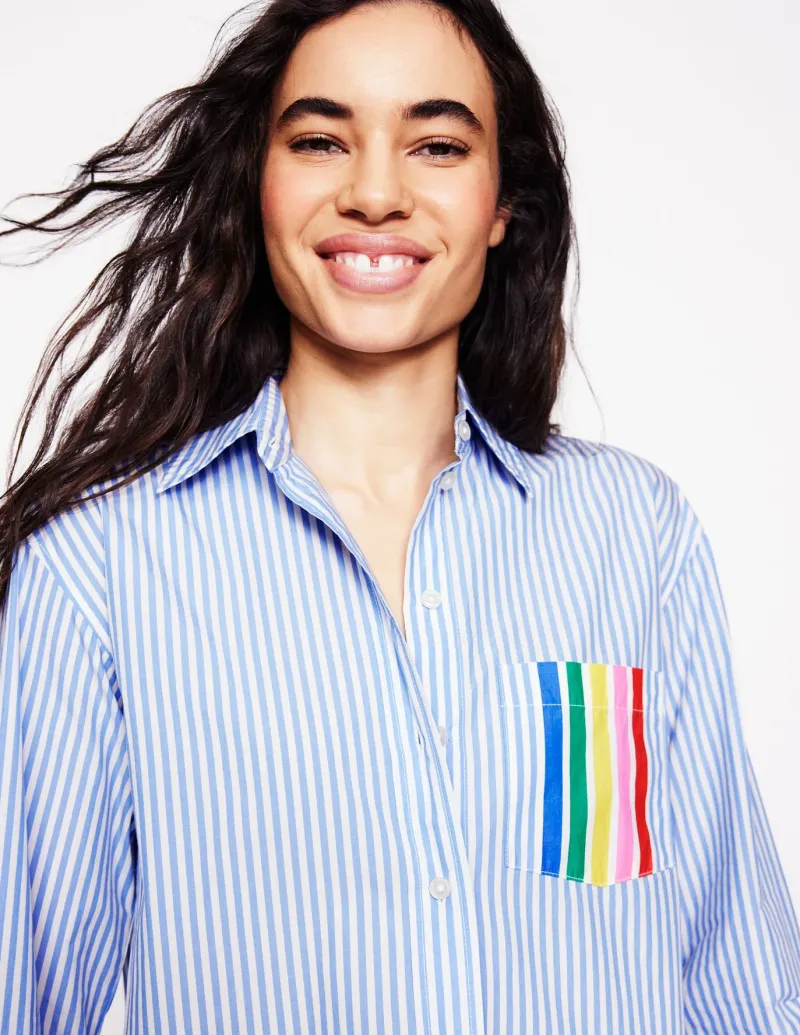 Shirts | Tops & Blouses-Boden Sadie Relaxed Cotton Shirt-Rainbow Stripe Placement RainbowStripePlacement