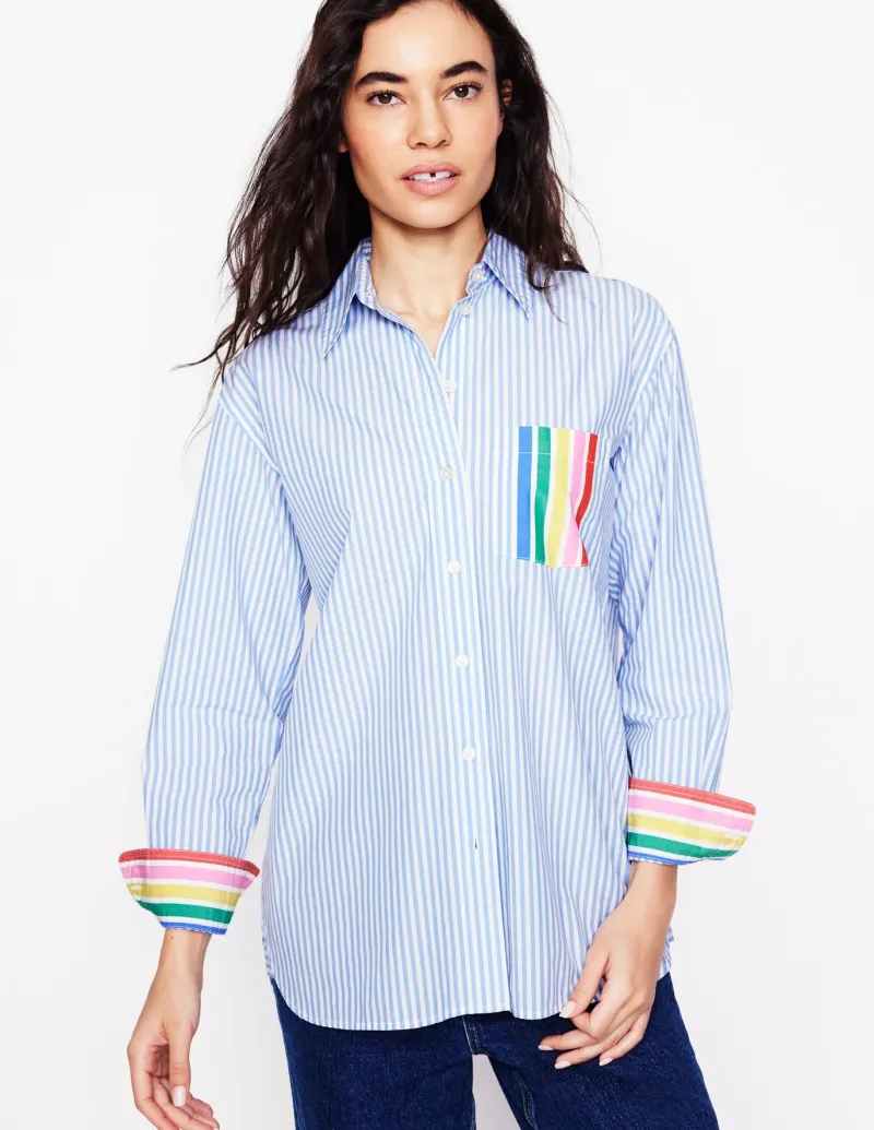 Shirts | Tops & Blouses-Boden Sadie Relaxed Cotton Shirt-Rainbow Stripe Placement RainbowStripePlacement
