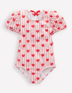 Swimwear & Beachwear-Boden Sandy Puff Sleeve Swimsuit-Bubblegum Pink Heart Stripe BubblegumPinkHeartStripe