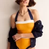 Swimwear-Boden Santorini Halterneck Swimsuit-Saffron Yellow Colourblock SaffronYellowColourblock