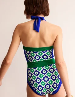 Swimwear-Boden Santorini Halterneck Swimsuit-Surf The Web, Geometric Stamp SurfTheWeb,GeometricStamp