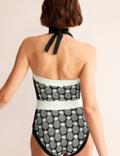 Swimwear-Boden Santorini Halterneck Swimsuit-Black, Pineapple Geo Black,PineappleGeo
