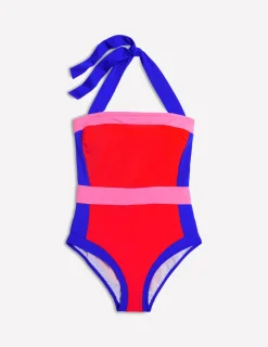 Swimwear-Boden Santorini Halterneck Swimsuit-Fire Red Colourblock FireRedColourblock