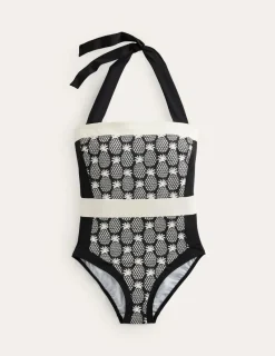 Swimwear-Boden Santorini Halterneck Swimsuit-Black, Pineapple Geo Black,PineappleGeo