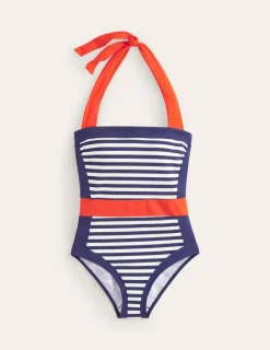 Swimwear-Boden Santorini Halterneck Swimsuit-Red, Navy Stripe Red,NavyStripe