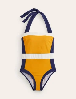 Swimwear-Boden Santorini Halterneck Swimsuit-Saffron Yellow Colourblock SaffronYellowColourblock