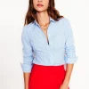 Shirts | Tops & Blouses-Boden Saskia Stretch Cotton Shirt-Forget Me Not, Ivory Stripe ForgetMeNot,IvoryStripe