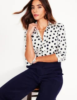 Tops & Blouses | Shirts-Boden Saskia Stretch Cotton Shirt-Ivory and Navy, Abstract Dot IvoryandNavy,AbstractDot