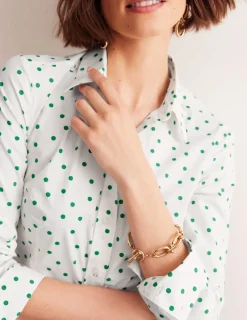 Tops & Blouses | Shirts-Boden Saskia Stretch Cotton Shirt-Green Tambourine, Sparse Spot GreenTambourine,SparseSpot