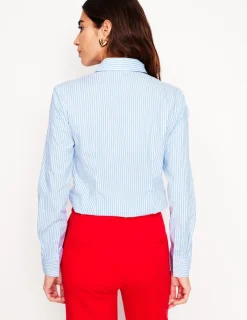Shirts | Tops & Blouses-Boden Saskia Stretch Cotton Shirt-Forget Me Not, Ivory Stripe ForgetMeNot,IvoryStripe