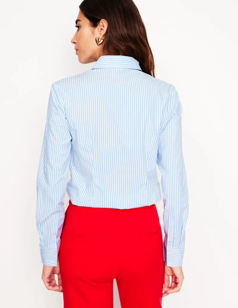 Shirts | Tops & Blouses-Boden Saskia Stretch Cotton Shirt-Forget Me Not, Ivory Stripe ForgetMeNot,IvoryStripe