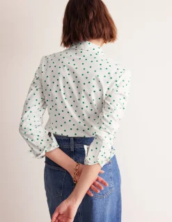 Tops & Blouses | Shirts-Boden Saskia Stretch Cotton Shirt-Green Tambourine, Sparse Spot GreenTambourine,SparseSpot