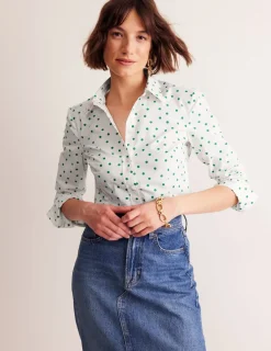 Tops & Blouses | Shirts-Boden Saskia Stretch Cotton Shirt-Green Tambourine, Sparse Spot GreenTambourine,SparseSpot