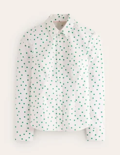 Tops & Blouses | Shirts-Boden Saskia Stretch Cotton Shirt-Green Tambourine, Sparse Spot GreenTambourine,SparseSpot