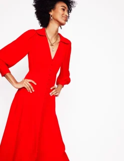 Dresses & Jumpsuits | Midi-Boden Scalloped Collar Tea Dress-Poppy Red PoppyRed