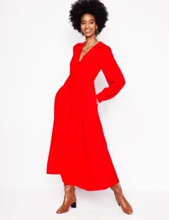 Dresses & Jumpsuits | Midi-Boden Scalloped Collar Tea Dress-Poppy Red PoppyRed