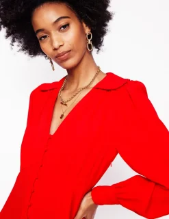 Dresses & Jumpsuits | Midi-Boden Scalloped Collar Tea Dress-Poppy Red PoppyRed