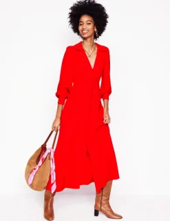 Dresses & Jumpsuits | Midi-Boden Scalloped Collar Tea Dress-Poppy Red PoppyRed