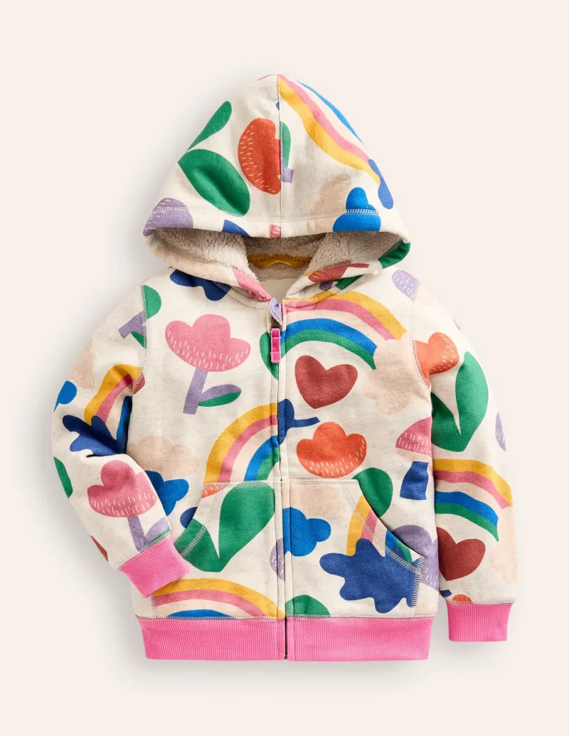 Tops & T-Shirts | Sweatshirts & Hoodies-Boden Shaggy-lined Hoodie-Oatmeal Marl Rainbow Collage OatmealMarlRainbowCollage