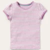 Tops & T-Shirts-Boden Short Sleeve Pointelle Top-Lilac Purple/Soft Ivory LilacPurple/SoftIvory