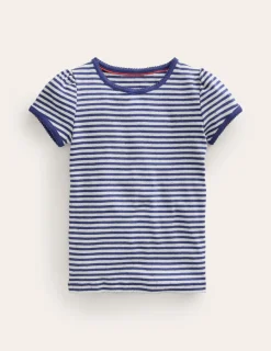 Tops & T-Shirts-Boden Short Sleeve Pointelle Top-Soft Ivory/Starboard Blue SoftIvory/StarboardBlue