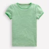Tops & T-Shirts-Boden Short Sleeve Pointelle Top-Spring Green/ Ivory Stripe SpringGreen/IvoryStripe