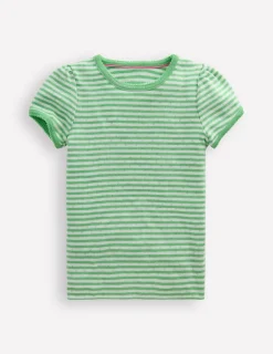 Tops & T-Shirts-Boden Short Sleeve Pointelle Top-Spring Green/ Ivory Stripe SpringGreen/IvoryStripe