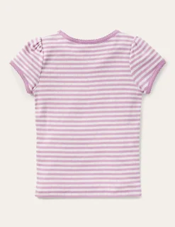 Tops & T-Shirts-Boden Short Sleeve Pointelle Top-Lilac Purple/Soft Ivory LilacPurple/SoftIvory