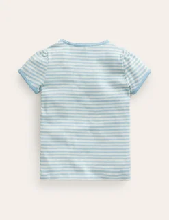 Tops & T-Shirts-Boden Short Sleeve Pointelle Top-Light Celeste Blue/Soft Ivory LightCelesteBlue/SoftIvory