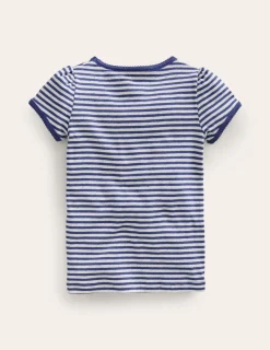 Tops & T-Shirts-Boden Short Sleeve Pointelle Top-Soft Ivory/Starboard Blue SoftIvory/StarboardBlue
