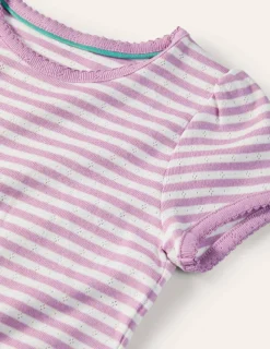 Tops & T-Shirts-Boden Short Sleeve Pointelle Top-Lilac Purple/Soft Ivory LilacPurple/SoftIvory