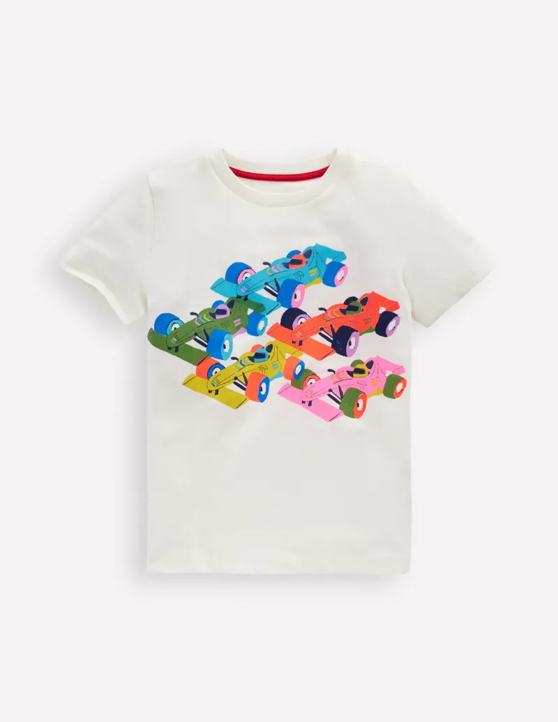 Tops, T-Shirts & Polos-Boden Short Sleeve Riso T-Shirt-Soft Ivory Race Cars SoftIvoryRaceCars