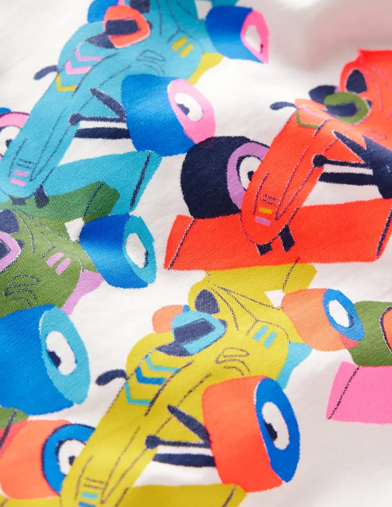 Tops, T-Shirts & Polos-Boden Short Sleeve Riso T-Shirt-Soft Ivory Race Cars SoftIvoryRaceCars