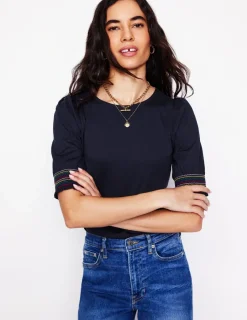 Nightwear & Lougewear | T-Shirts & Tanks-Boden Short Sleeve Smocked Cuff Top- Navy