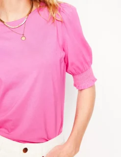 Nightwear & Lougewear | T-Shirts & Tanks-Boden Short Sleeve Smocked Cuff Top-Tickled Pink TickledPink