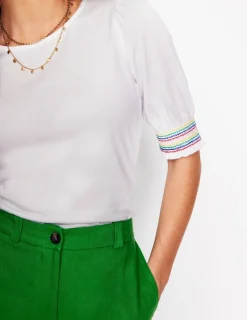 Nightwear & Lougewear | T-Shirts & Tanks-Boden Short Sleeve Smocked Cuff Top- White