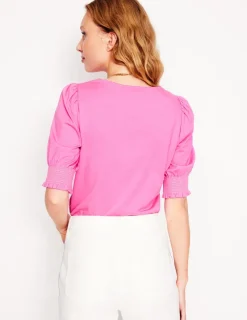 Nightwear & Lougewear | T-Shirts & Tanks-Boden Short Sleeve Smocked Cuff Top-Tickled Pink TickledPink