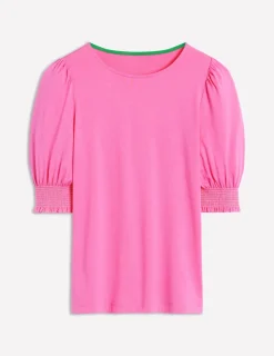 Nightwear & Lougewear | T-Shirts & Tanks-Boden Short Sleeve Smocked Cuff Top-Tickled Pink TickledPink